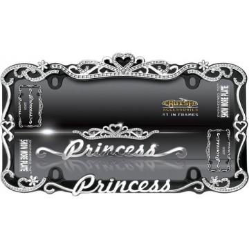 Princess Black And Chrome Crystal Bling License Plate Frame 